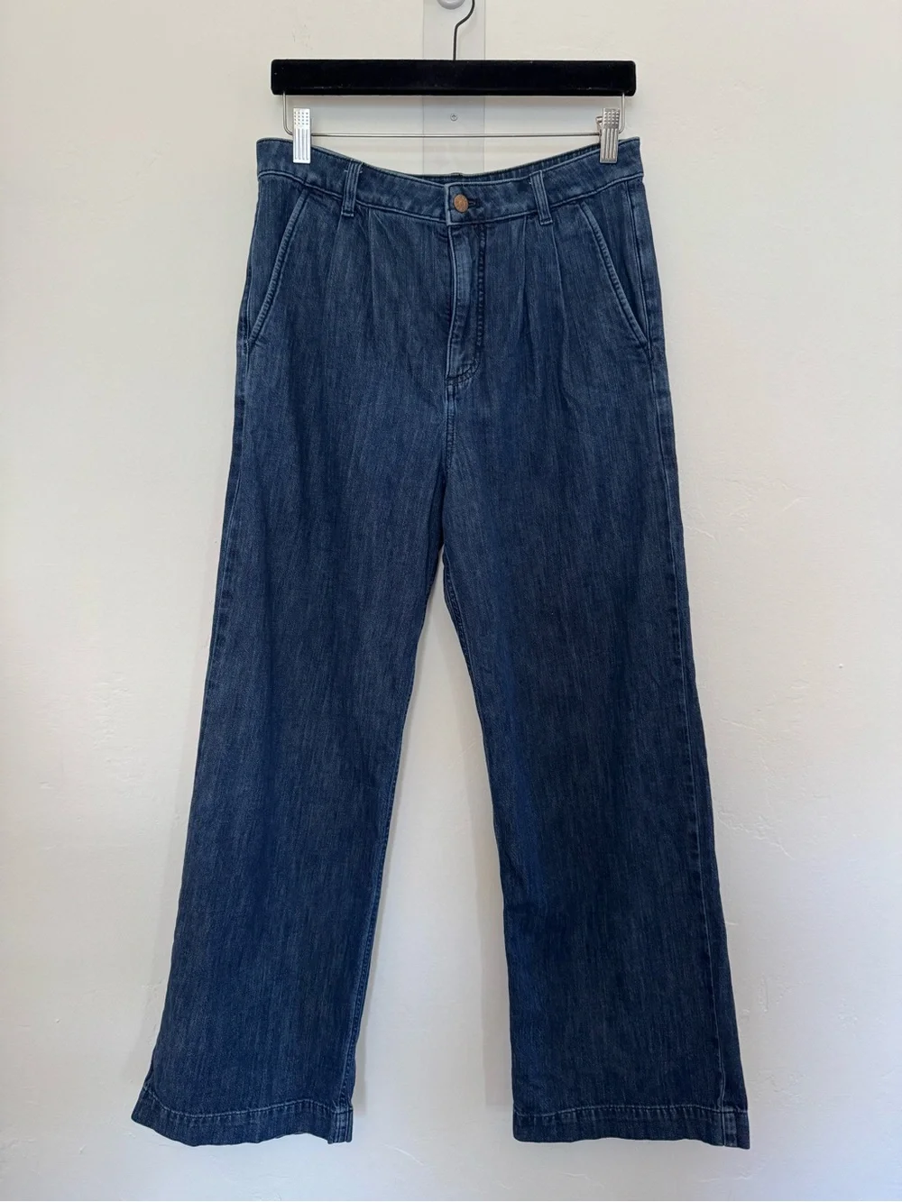 J. Crew Pleated Trouser Jean Blue High Rise Denim Cotton Stretch
